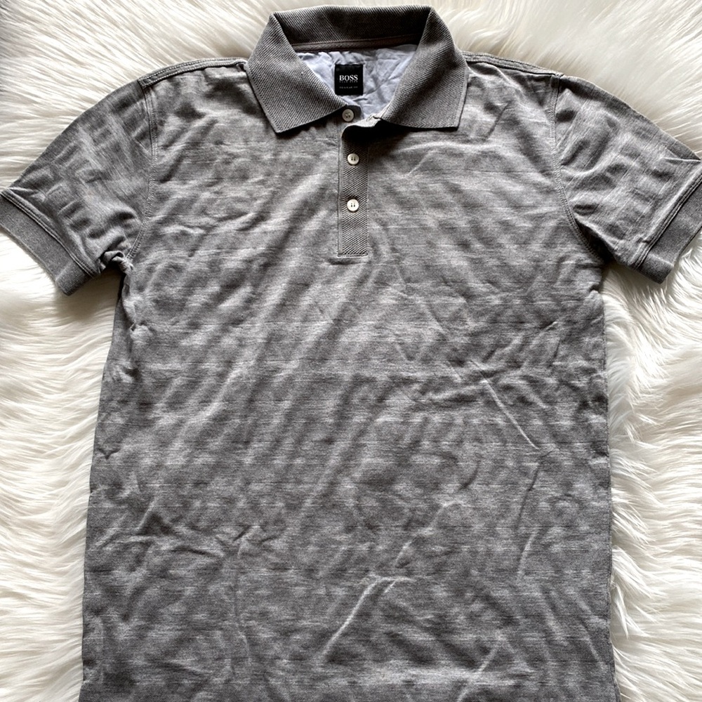 Boss Hugo Boss Polo Pullover Shirt Gray Short Sleeve Buttons Boy`s Size Medium
